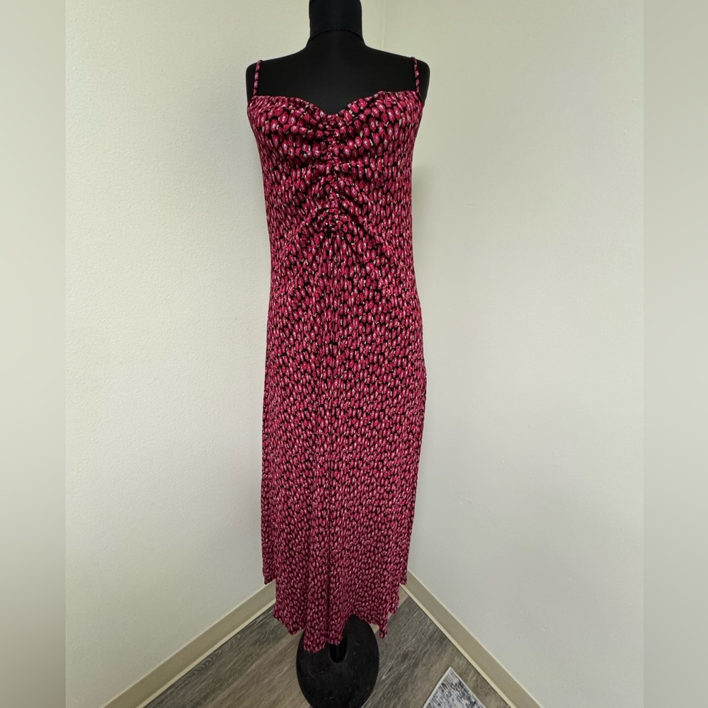 NWT MANGO Dress Floral Red Black Midi Size Medium